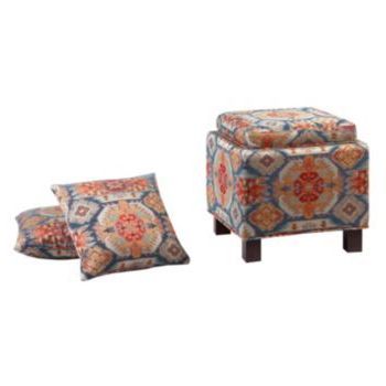 Madison Park Shelley Storage Ottoman Set | Square Storage Ottoman In Beige And White Tall Cylinder Pouf Ottomans (View 5 of 20)