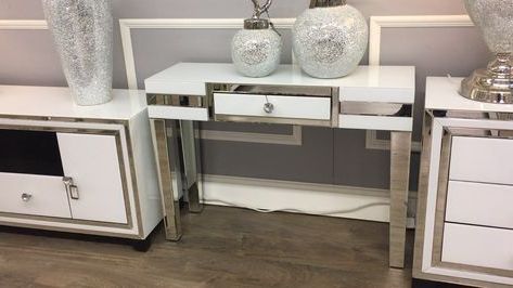 Madison White Glass Mirrored 1 Drawer Console Table In 2020 | Mirrored Within Mirrored And Silver Console Tables (View 1 of 20)