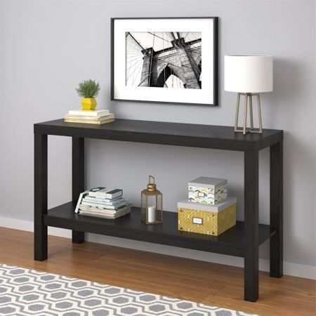 Mainstays Parsons Console Table, Black Oak – Walmart Pertaining To Gray And Black Console Tables (View 4 of 20)