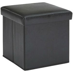 Mainstays Ultra Collapsible Storage Ottoman Black Faux Leather | Ebay Within Black Faux Leather Storage Ottomans (View 6 of 20)
