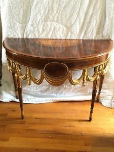 Maitland Smith Half Round Demilune Inlaid Console Table Regency Gold Inside Barnside Round Console Tables (View 10 of 20)
