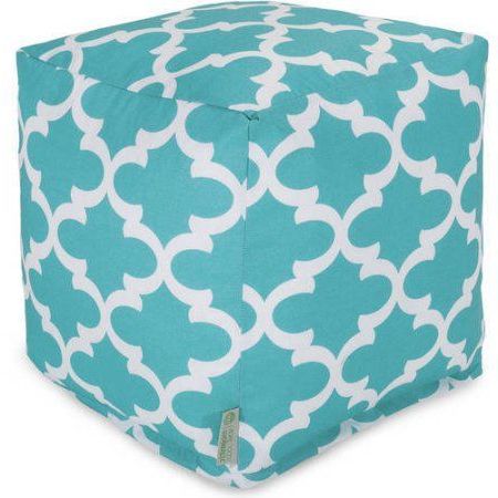 Majestic Home Goods Trellis Bean Bag Cube, Indoor/outdoor, Blue Throughout Blue Woven Viscose Square Pouf Ottomans (View 9 of 20)