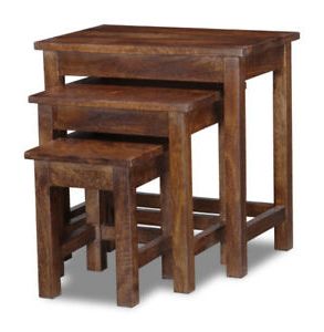Mango Wood Nest Of 3 Tables (h3d) 5060312355026 | Ebay With Natural Mango Wood Console Tables (View 13 of 20)