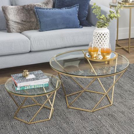 Manor Park Geometric Glass Nesting Coffee Tables – Gold | Walmart Canada Inside Geometric Glass Top Gold Console Tables (View 11 of 20)