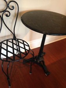 Marble Top Black Wrought Iron Table And Chair (bombay Co) | Wrought Regarding Black Metal And Marble Console Tables (View 18 of 20)
