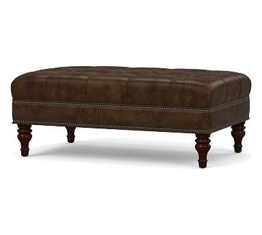 Martin Tufted Leather Ottoman | Tufted Leather Ottoman, Leather Ottoman Intended For Black Leather And Bronze Steel Tufted Ottomans (View 10 of 20)