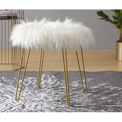 Mercer41 Kapono Modern Contemporary Faux Fur Round Ottoman With Gold Pertaining To White Faux Fur And Gold Metal Ottomans (View 1 of 20)