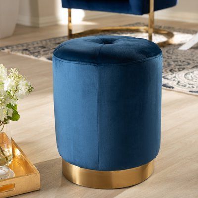 Mercer41 Wooding Glam Upholstered Tufted Ottoman | Blue Velvet Fabric For Snow Tufted Fabric Ottomans (Gallery 20 of 20)