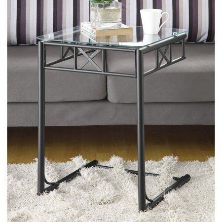 Metal Snack Table With Tempered Glass Top, Black – Walmart | Glass Inside Antique Brass Aluminum Round Console Tables (View 9 of 20)