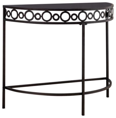 Mia Crescent Entryway Console Table, Pewter Metal And Black Tempered Inside Swan Black Console Tables (View 11 of 20)