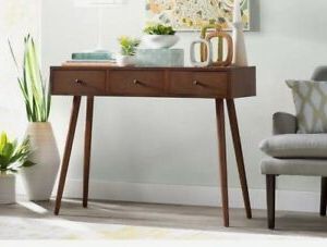 Mid Century Console Sofa Table Modern Retro 3 Storage Drawer Entry Wood Throughout Square Modern Console Tables (View 11 of 20)