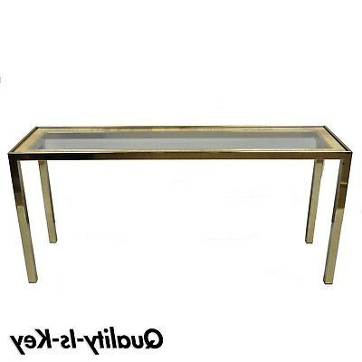Mid Century Italian Modern Brass Glass Rattan Wicker Sofa Hall Console Intended For Geometric Glass Modern Console Tables (View 12 of 20)