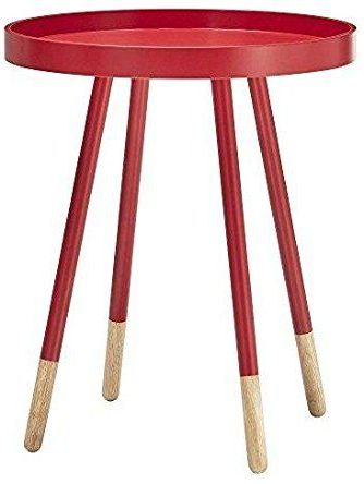 Mid Century Modern Danish Style Red Round Wooden Tray Top Accent Side Inside Metal Legs And Oak Top Round Console Tables (View 1 of 20)