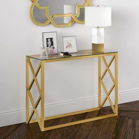 Mid Century Modern Glass Entryway Table, Rectangle Accent Table Within Rustic Bronze Patina Console Tables (View 2 of 20)