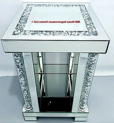 Mirrored End Table Square Sparkly Silver Diamond Crush Crystal Star Regarding Square Console Tables (View 1 of 20)