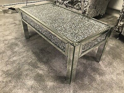 Mirrored End Table Square Sparkly Silver Diamond Crush Crystal Star Throughout Metallic Gold Modern Console Tables (View 11 of 20)