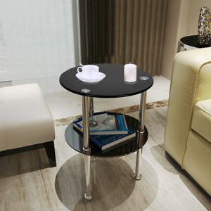 Modern 2 Tier Round Glass Side End Tables Coffee Occasional Sofa Table For Round Console Tables (View 12 of 20)