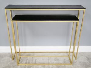 Modern Black Gold Set Nest Of 2 Console Side Hall Tables (dx6225) | Ebay With Regard To Nesting Console Tables (View 15 of 20)