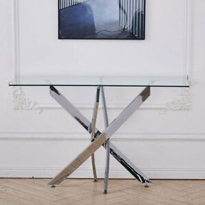 Modern Chrome Leg Tempered Glass Console Table Side Table Living Room With Regard To Metallic Gold Modern Console Tables (View 18 of 20)