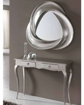 Modern Console Table And Mirror Set In Silver Finish 33c61 Throughout Silver Mirror And Chrome Console Tables (View 18 of 20)