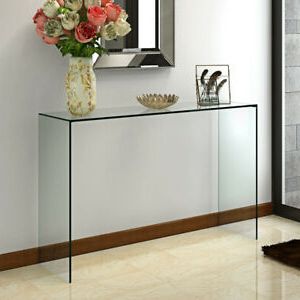 Modern Design Glass Console Table Clear Dining Bent Hall End Table Side Inside Antique Blue Wood And Gold Console Tables (View 18 of 20)