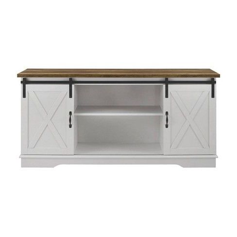 Modern Farmhouse Wood Tv Stand For Tvs Up To 65" White/rustic Oak In White Grained Wood Hexagonal Console Tables (View 15 of 20)