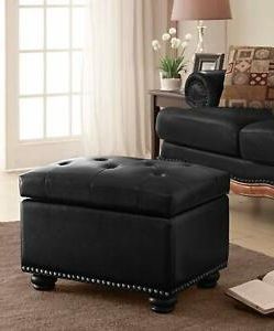 Modern Glam Black Tufted Storage Ottoman Footstool Seat Nailhead Faux Pertaining To Black Leather Foot Stools (View 3 of 20)