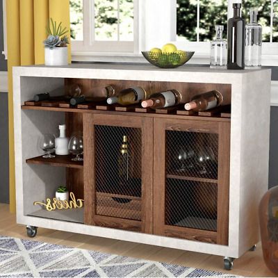 Modern Industrial Sideboard Wine Cabinet Buffet Server Rolling Walnut Pertaining To Walnut Wood Storage Trunk Console Tables (View 11 of 20)
