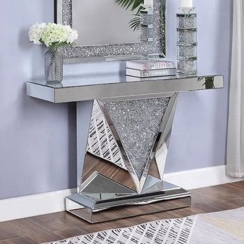 Modern Mirrored Console Table Crushed Diamond Furniture Crystal Console For Geometric Glass Modern Console Tables (View 2 of 20)