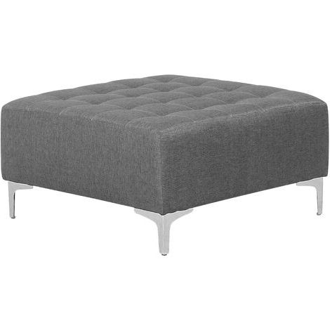 Modern Ottoman Square Footstool Grey Fabric Tufted Aberdeen Intended For Snow Tufted Fabric Ottomans (View 10 of 20)