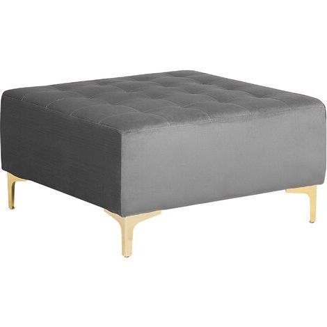 Modern Ottoman Square Footstool Grey Velvet Tufted Aberdeen With Regard To Gray Fabric Tufted Oval Ottomans (View 1 of 20)