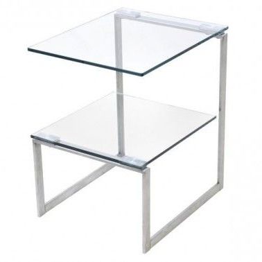 Modern Rectangular Glass And Metal Side Table With Shelf Ivy With Rectangular Glass Top Console Tables (View 18 of 20)