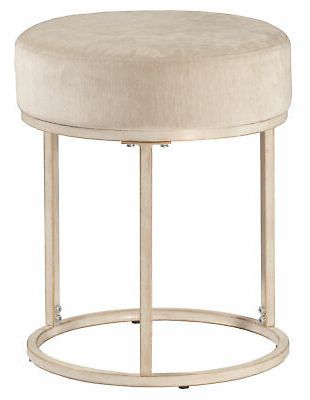 Modern Round Vanity Stool Thick Cushioned Upholstered Seat Ottoman Regarding Modern Oak And Iron Round Ottomans (View 11 of 20)