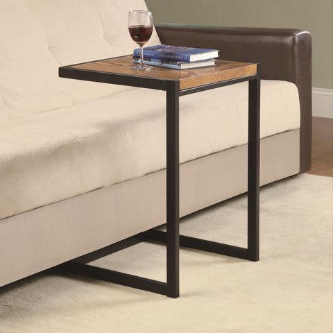 Modern Style Snack Table With Black Metal Base In Warm Oak Wood Finish For Metal And Oak Console Tables (View 15 of 20)