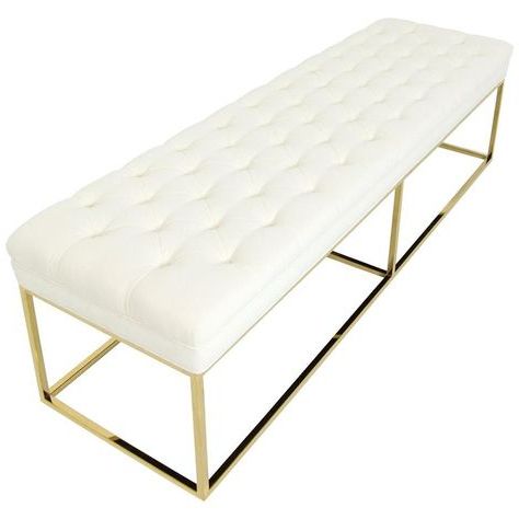 Modern Style Velvet Tufted Ottoman Bench With Polished Brass Geometric Throughout Charcoal Gray Velvet Tufted Rectangular Ottoman Benches (View 13 of 20)