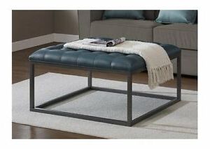 Modern Tufted Ottoman Teal Leather Metal Wood Accent Coffee Table Within Bronze Steel Tufted Square Ottomans (View 13 of 20)