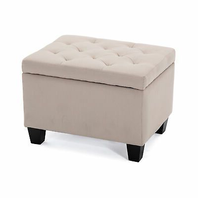 Modern Tufted Rectangle Footstool Lift Top Storage Ottoman Linen Inside Charcoal Fabric Tufted Storage Ottomans (View 12 of 20)