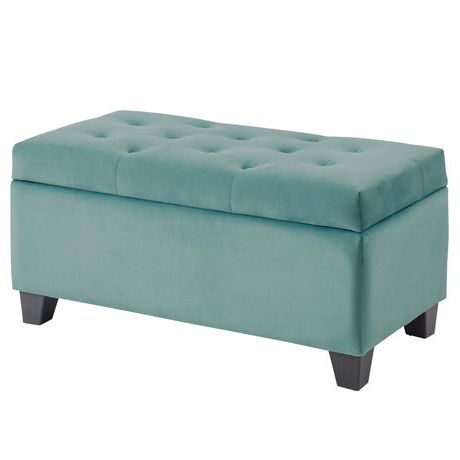 Modern Velvet Storage Ottoman In Teal | Walmart Canada With Regard To Velvet Pleated Square Ottomans (View 4 of 20)