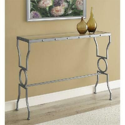 Monarch Console Table Silver Metal With Tempered Glass In Antique Brass Aluminum Round Console Tables (View 4 of 20)