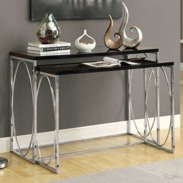 Monarch Glossy Black And Chrome 2 Piece Console Table Set (View 7 of 20)