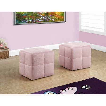 Monarch Ottoman 2pcs Set / Juvenile / Fuzzy Pink Fabric – Walmart For Pink Champagne Tufted Fabric Ottomans (View 6 of 20)