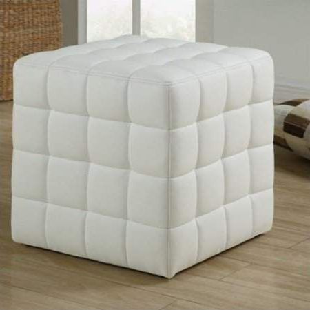 Monarch Ottoman White Leatherlook Fabric – Walmart | Cube Ottoman With White Wool Square Pouf Ottomans (View 3 of 20)