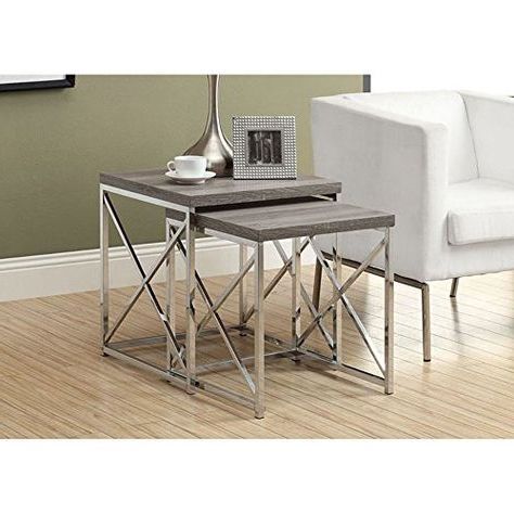 Monarch Reclaimed Look/chrome 2 Piece Nesting Tables, Large, Dark Taupe Intended For Nesting Console Tables (View 5 of 20)