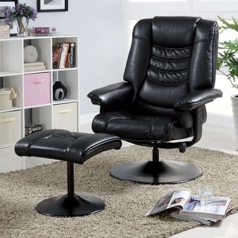 Monarch Specialties Swivel Recliner With Ottoman – Black – I 7251 Pertaining To Onyx Black Modern Swivel Ottomans (View 11 of 20)
