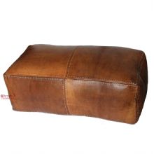 Moroccan Double Seater Pouffe Ottoman Cover Genuine Leather Natural Tan Throughout Brown Leather Tan Canvas Pouf Ottomans (View 9 of 20)