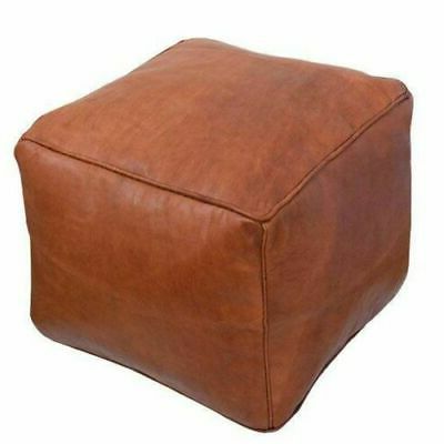 Moroccan Leather Cube Pouf Ottoman Cover Square Moroccan Pouf Natural Pertaining To Small White Hide Leather Ottomans (View 11 of 20)