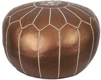 Moroccan Leather Pouf Brown Leather Ottoman Maroc Small (View 3 of 20)