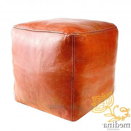 Moroccan Ottoman Cube Tobacco Leather – Handmade Genuine Leather Pouf In Twill Square Cube Ottomans (View 9 of 20)