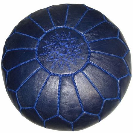 Moroccan Pouf – Navy Blue Leather | Moroccan Leather Pouf, Pouf Ottoman Throughout Light Blue Cylinder Pouf Ottomans (View 17 of 20)