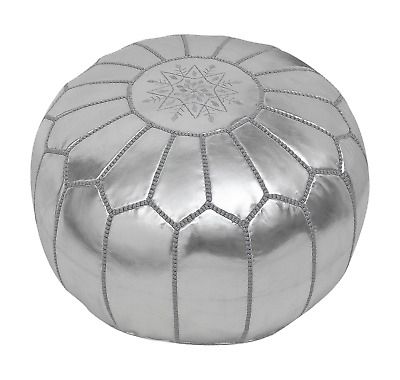 Moroccan Pouffe Pouf Ottoman Footstool Silver Faux Leather Cover Only Intended For Brown Leather Tan Canvas Pouf Ottomans (View 16 of 20)